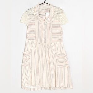 Paul And Joe Sister Striped Collar Lace Button Down Shirt Dress Size 42